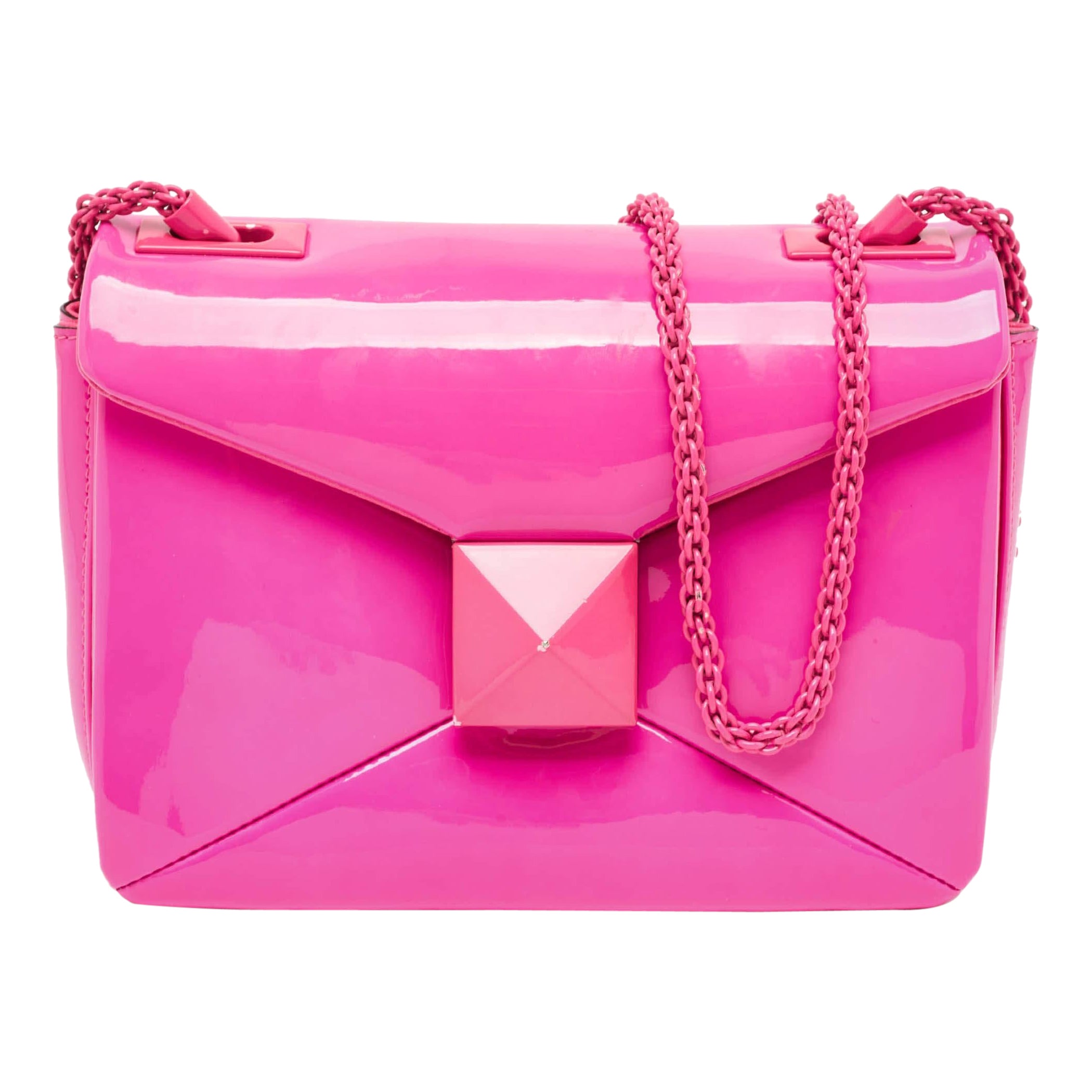 Valentino Pink Patent Leather One Stud Flap Shoulder Bag