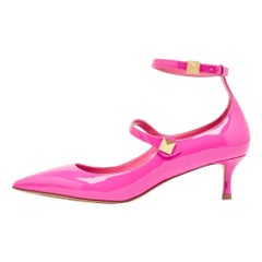 Valentino Pink Patent Leather Rockstud Ankle Cuff Pointed Toe Pumps Size 40
