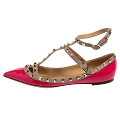 Valentino Pink Patent Leather Rockstud Ankle Strap Flats Size 41