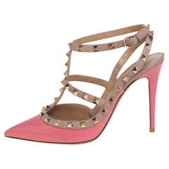 Valentino Pink Patent Leather Rockstud Ankle Strap Sandals Size 39