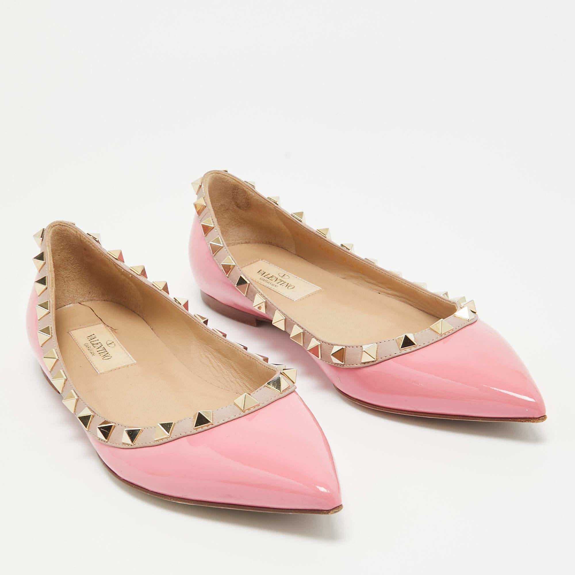 Valentino Pink Patent Leather Rockstud Ballet Flats Size 36 For Sale 1