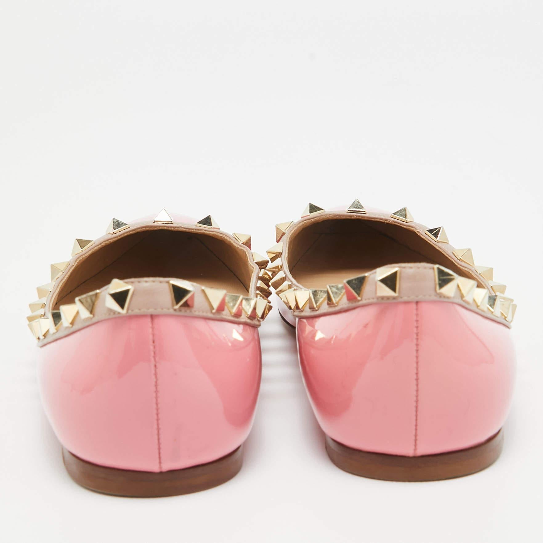 Valentino Pink Patent Leather Rockstud Ballet Flats Size 36 For Sale 2