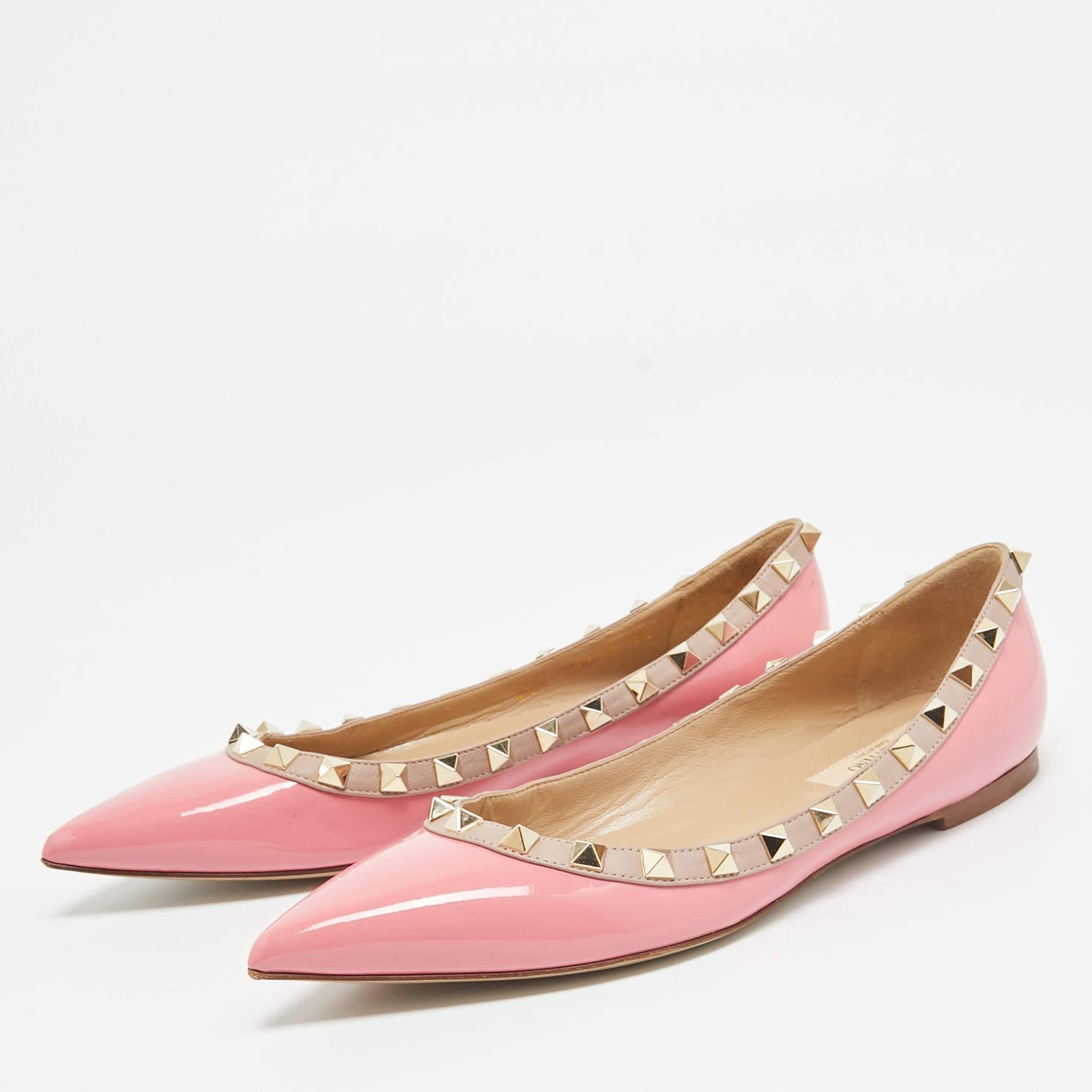 Valentino Pink Patent Leather Rockstud Ballet Flats Size 36 For Sale 3