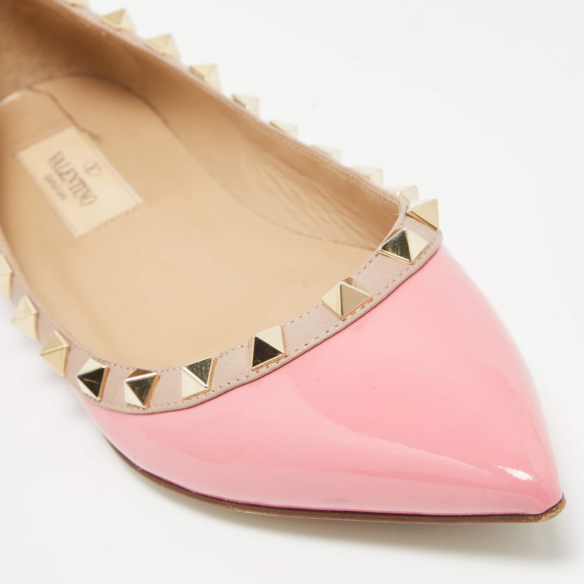 Valentino Pink Patent Leather Rockstud Ballet Flats Size 36 For Sale 4