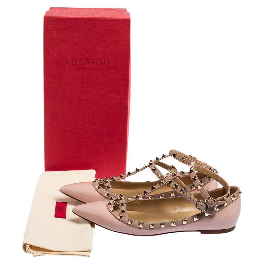 Women's Valentino Pink Patent Leather Rockstud Caged Ballet Flats Size 39.5