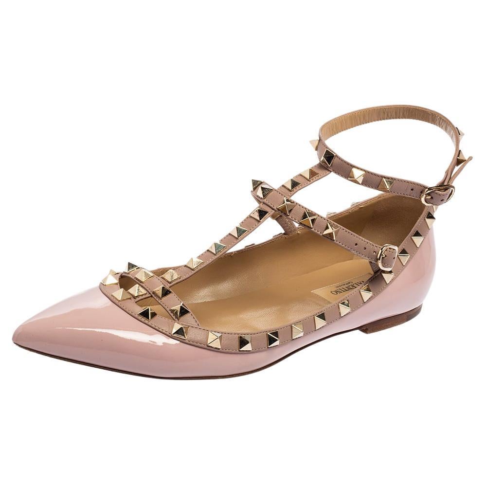 Valentino Pink Patent Leather Rockstud Caged Ballet Flats Size 39.5 at  1stDibs | caged flats, patent rockstud caged ballet flat, valentino shoes  box