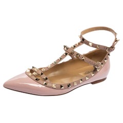 Valentino Pink Patent Leather Rockstud Caged Ballet Flats Size 39.5