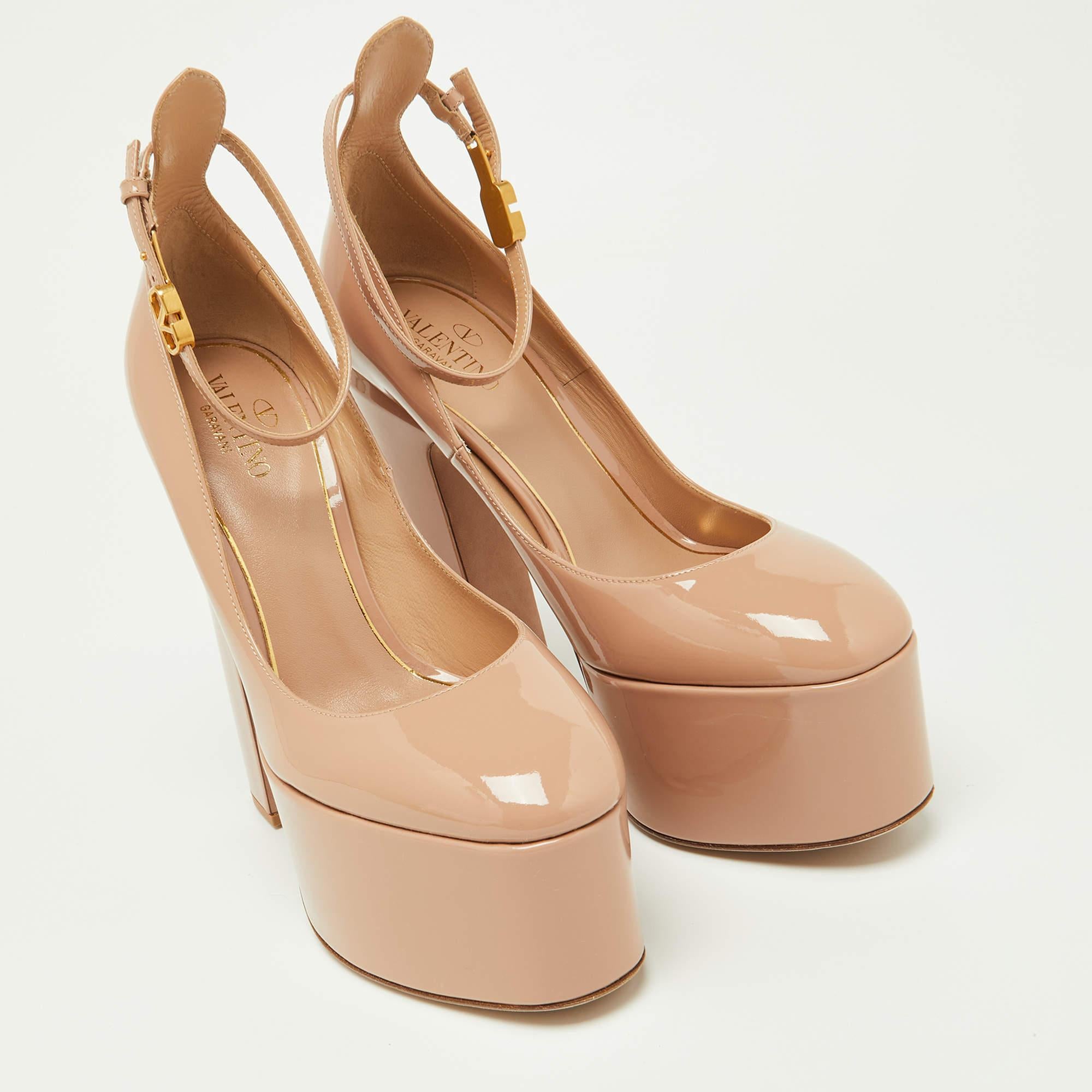 Valentino Pink Patent Leather Tan-Go Platform Ankle Strap Pumps Size 38 For Sale 1