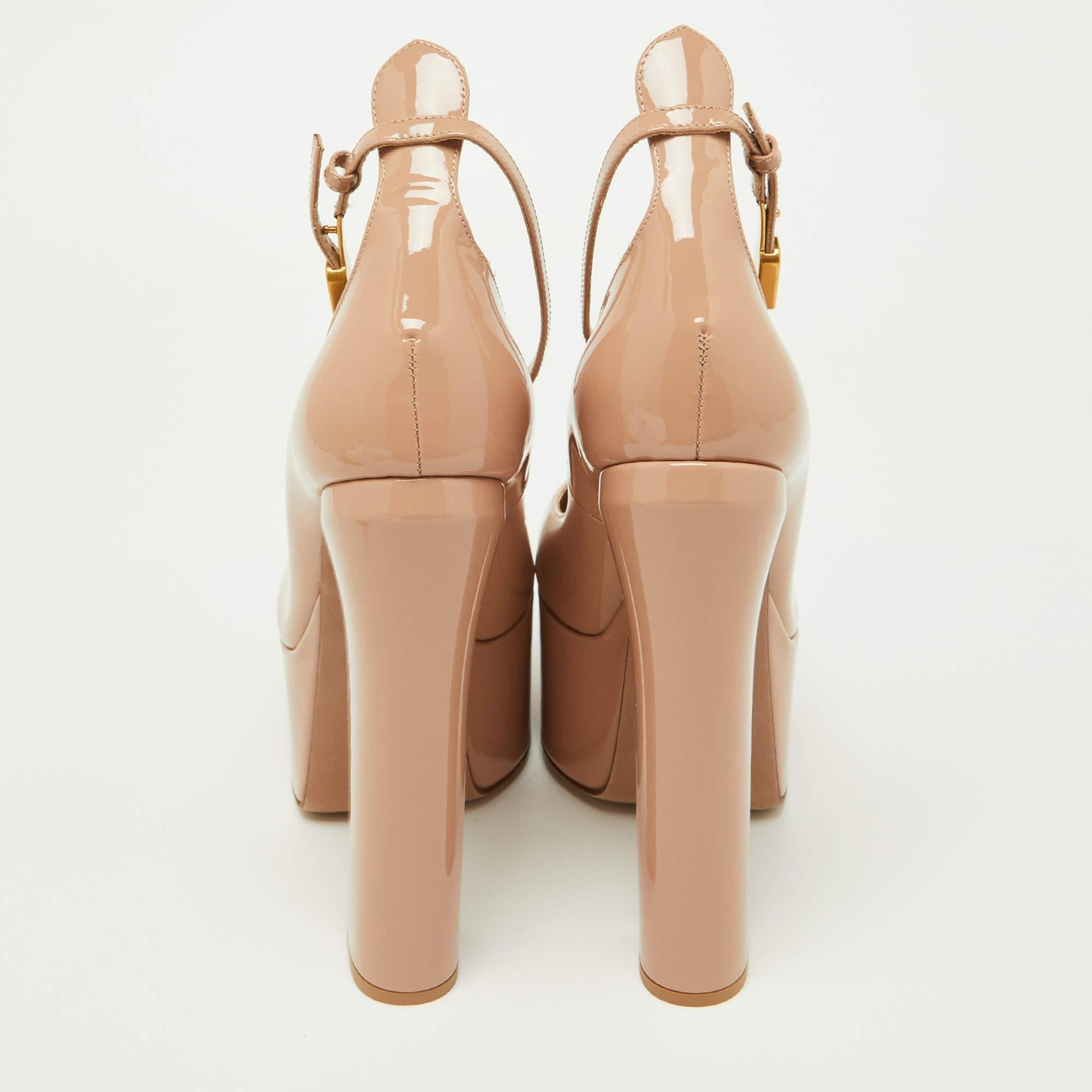 Valentino Pink Patent Leather Tan-Go Platform Ankle Strap Pumps Size 38 For Sale 3