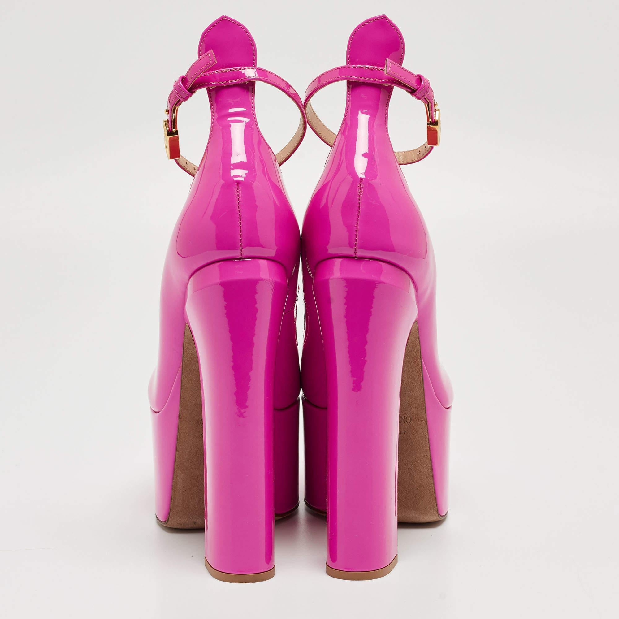 Valentino Pink Patent Leather Tan-Go Platform Pumps Size 35 For Sale 4