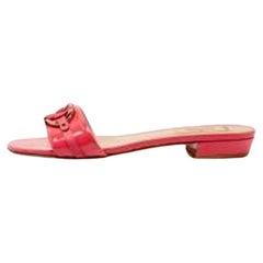 Valentino Pink Patent Leather VLogo Slide Sandals Size 38