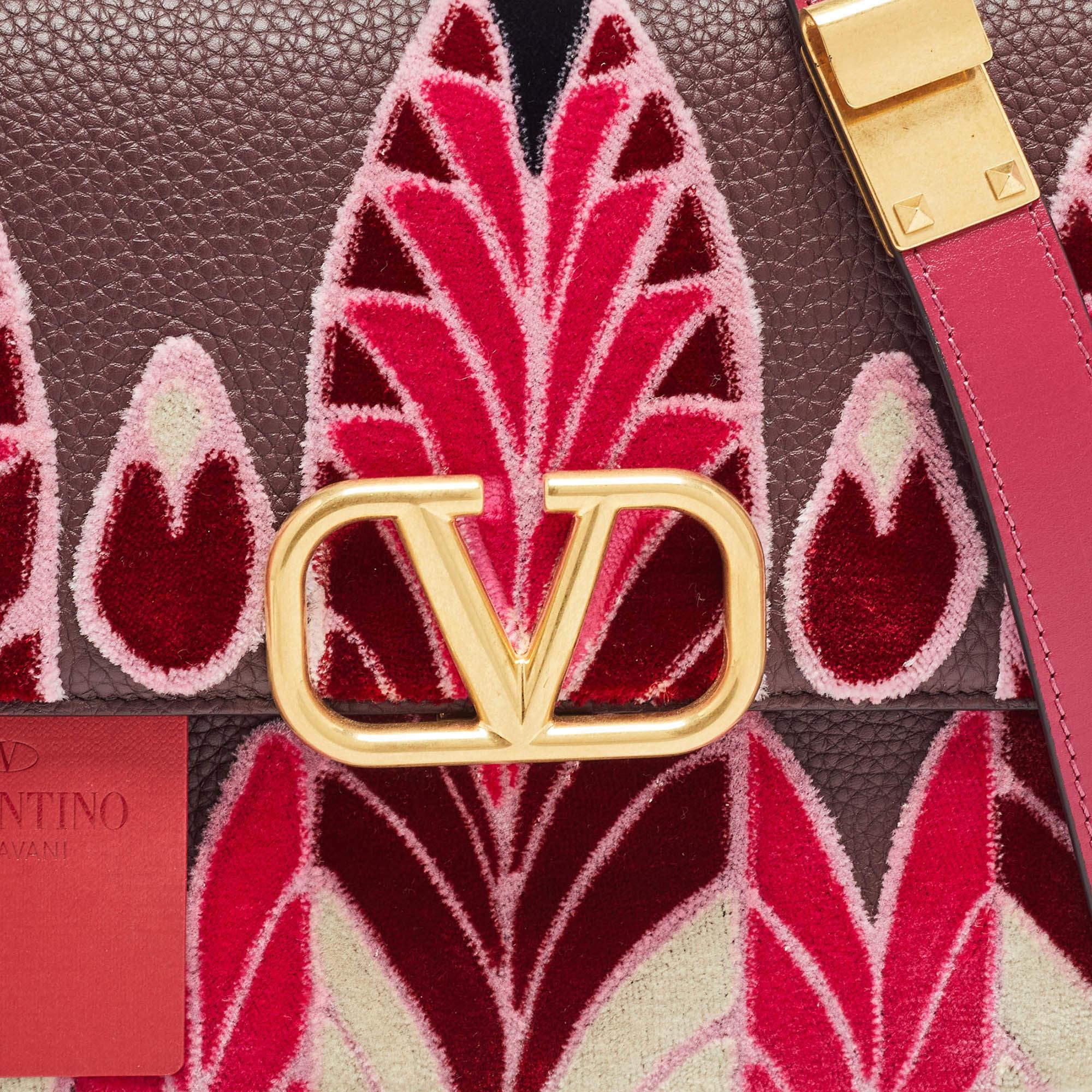 Women's Valentino Pink/Plum Leather and velvet Embroidered VSling Shoulder Bag