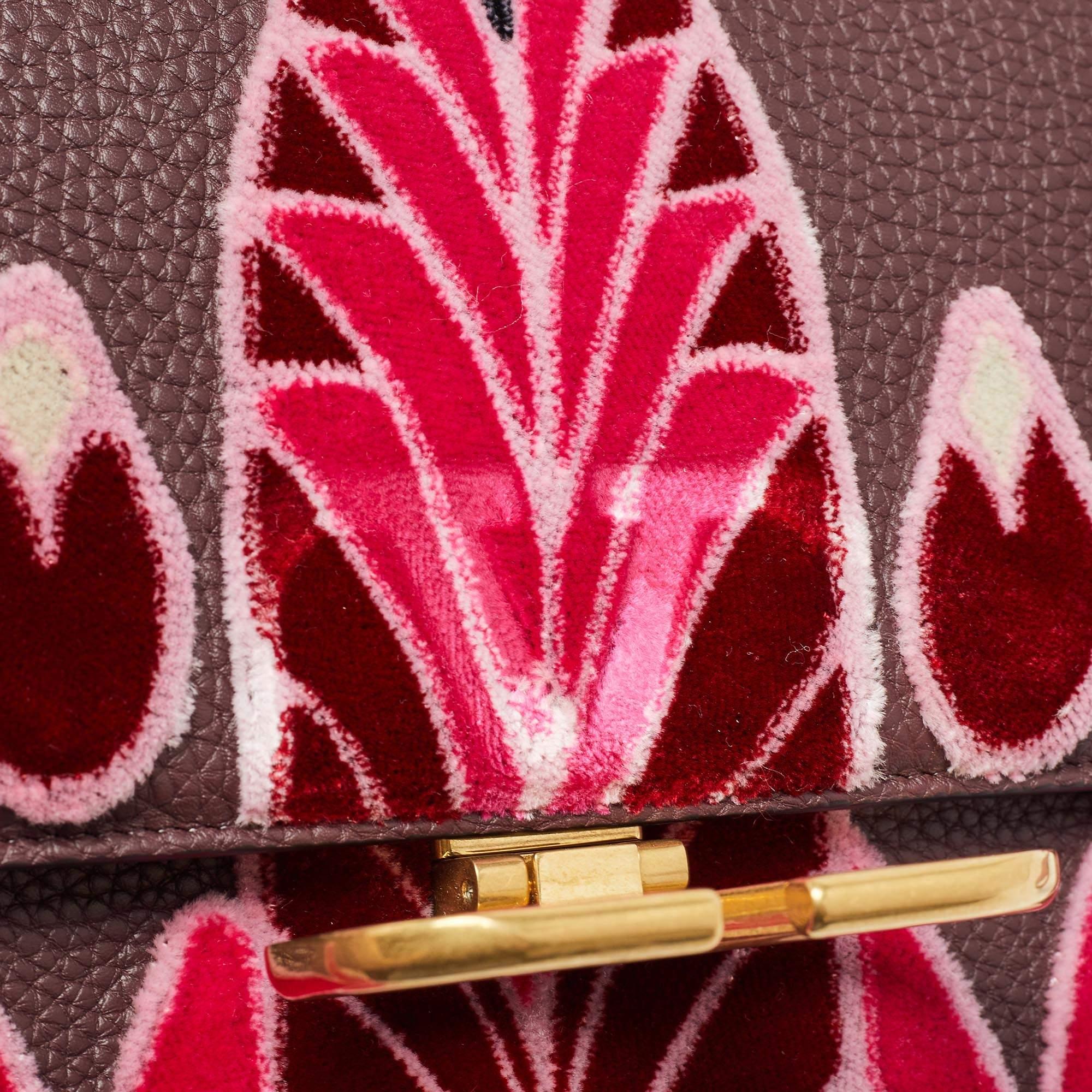 Valentino Pink/Plum Leather and velvet Embroidered VSling Shoulder Bag 1