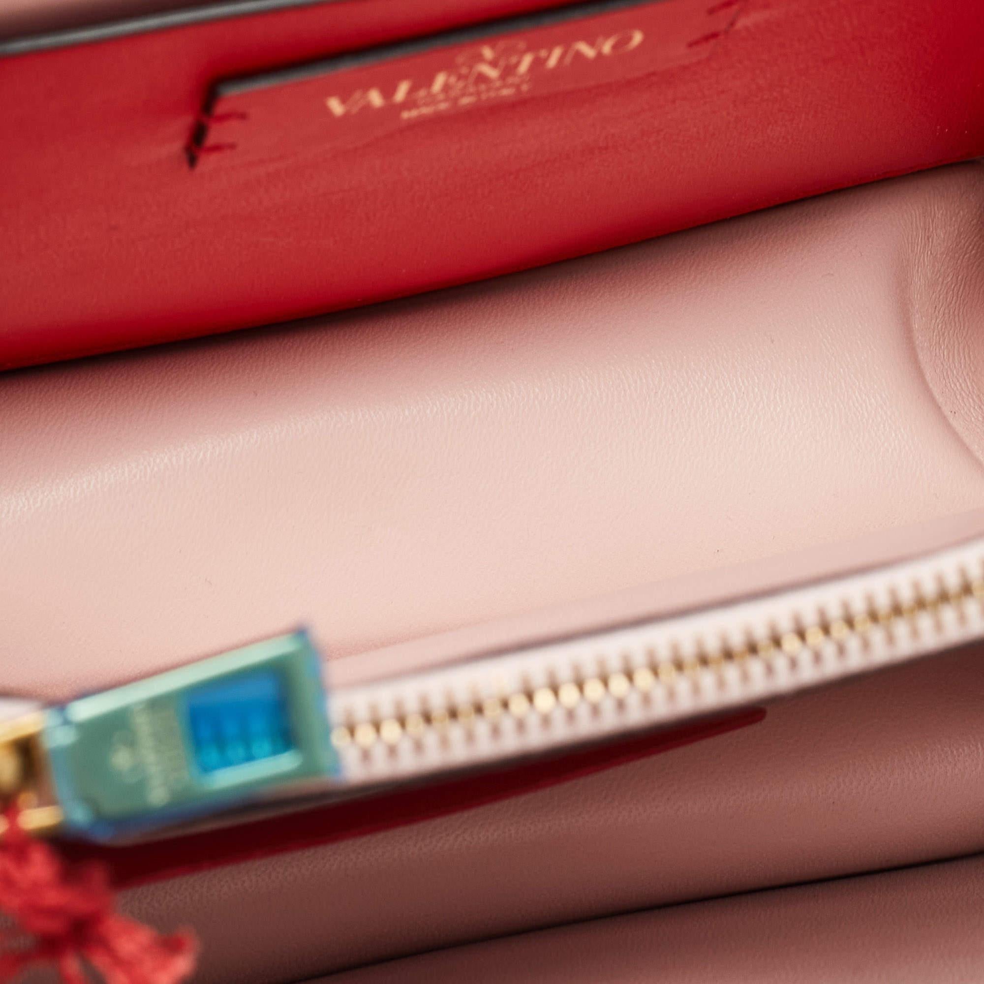 Valentino Pink/Plum Leather and velvet Embroidered VSling Shoulder Bag 3