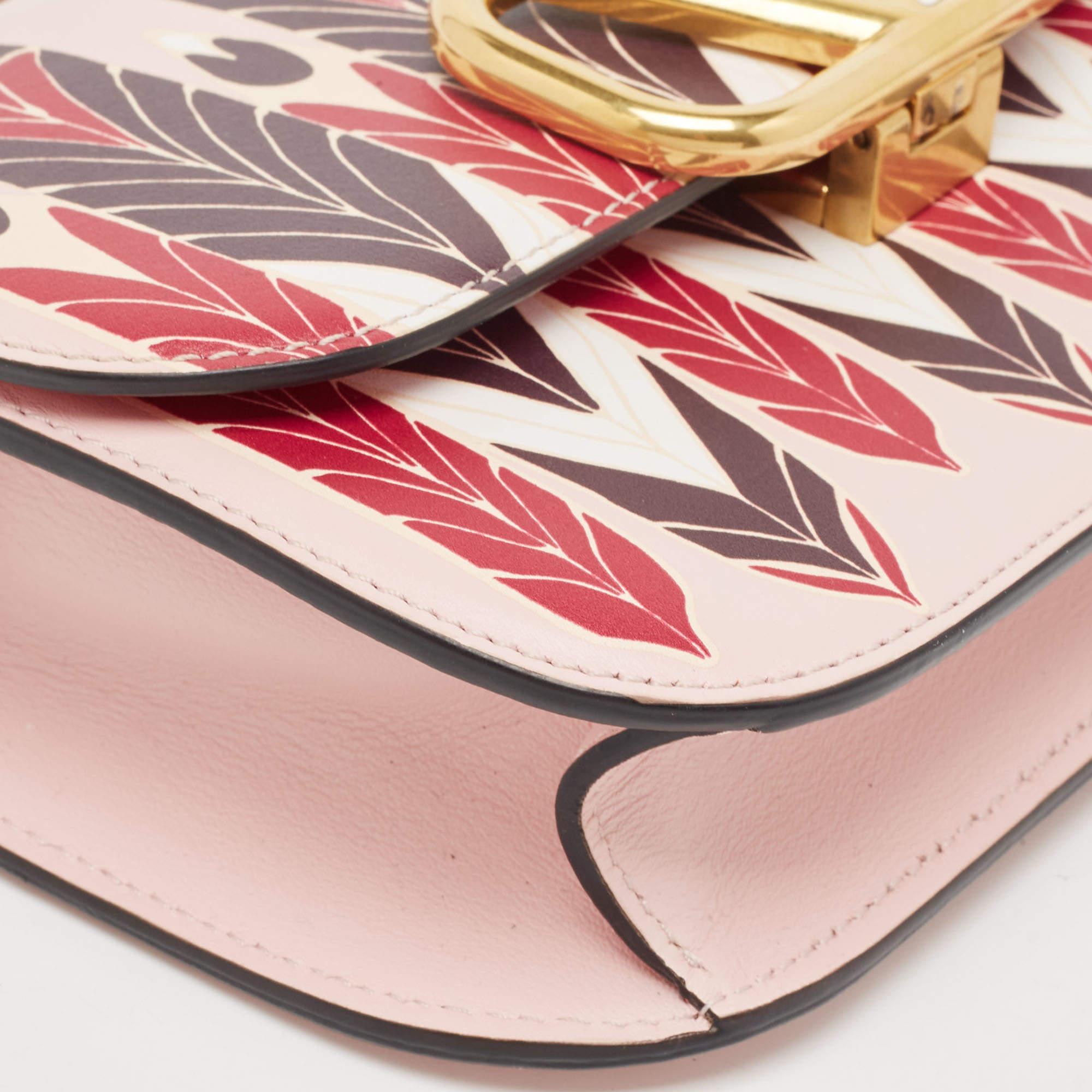 Valentino Pink Printed Leather VLogo Shoulder Bag For Sale 3