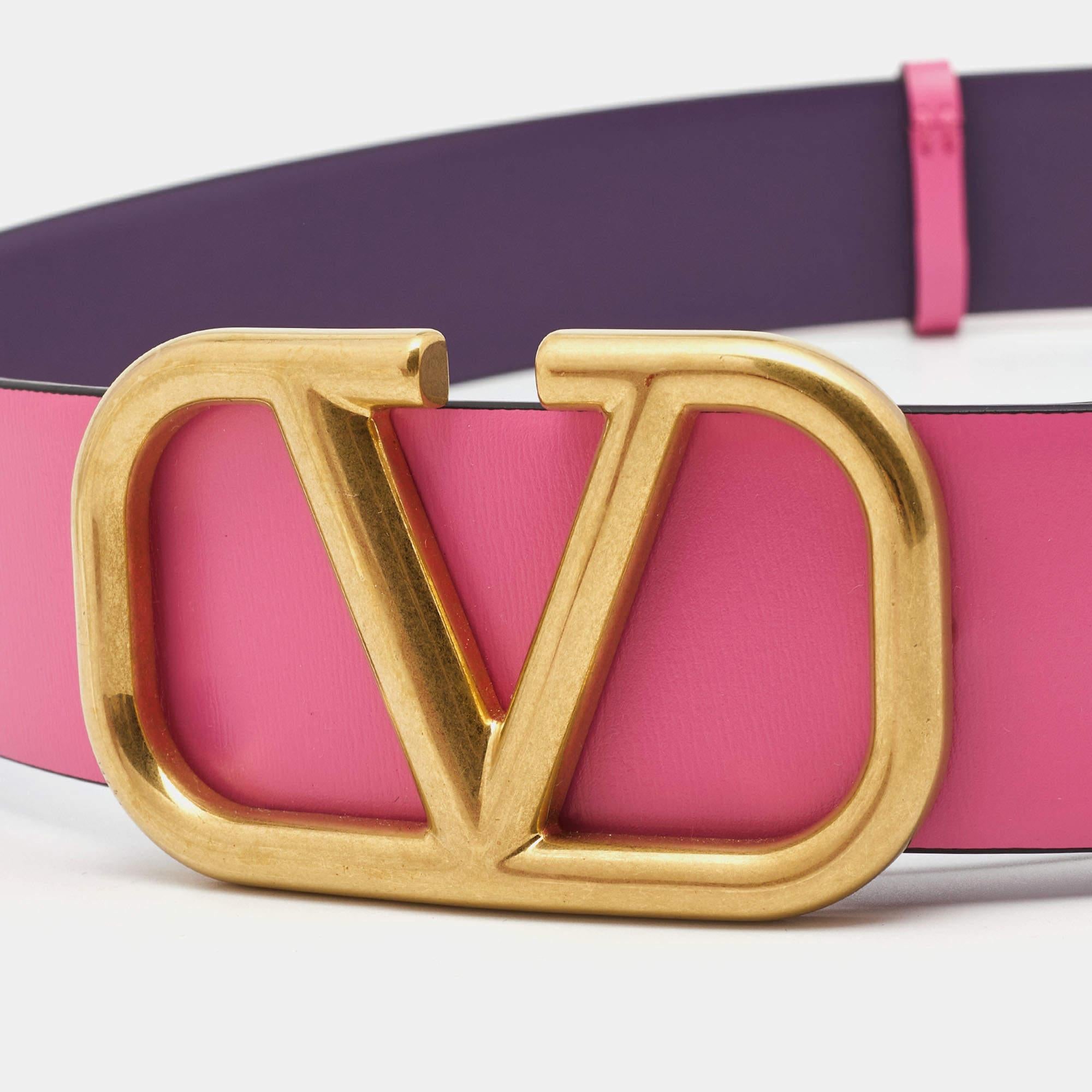 Valentino Pink/Purple Leather VLogo Reversible Belt 80CM 1
