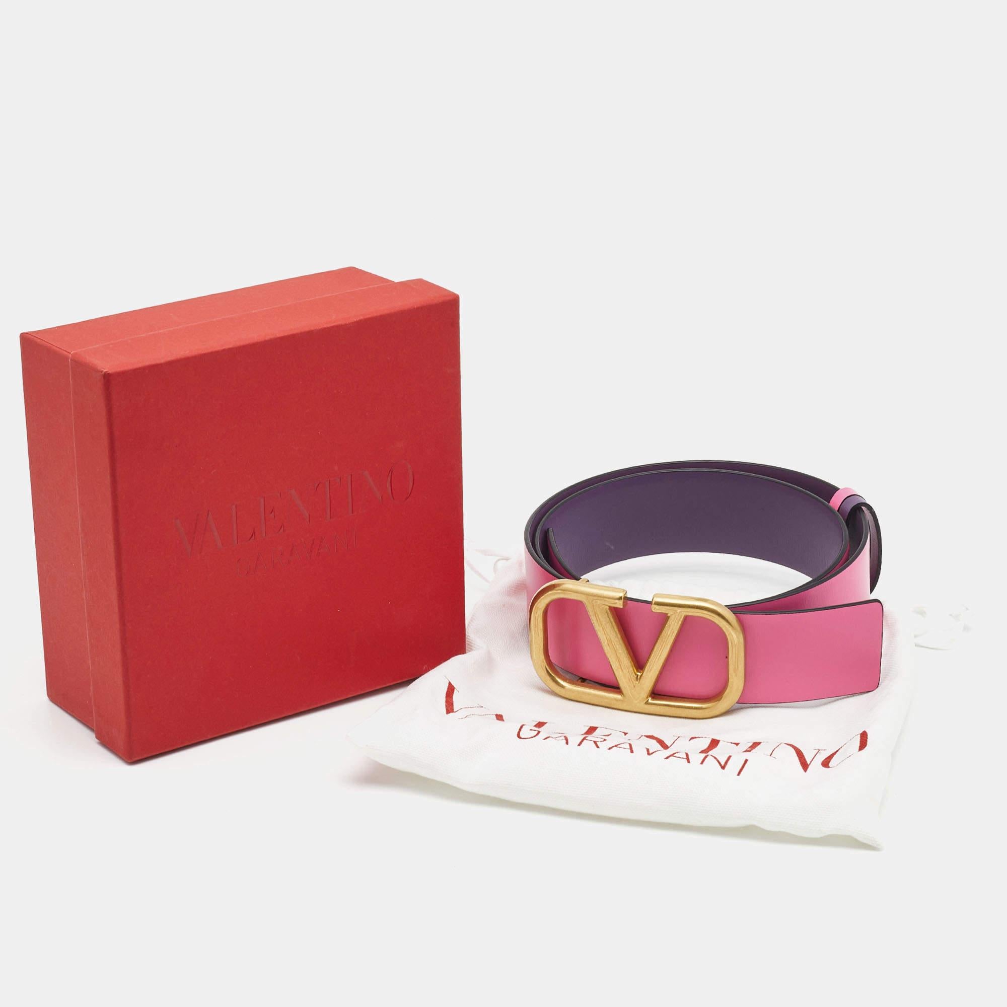 Valentino Pink/Purple Leather VLogo Reversible Belt 80CM 2
