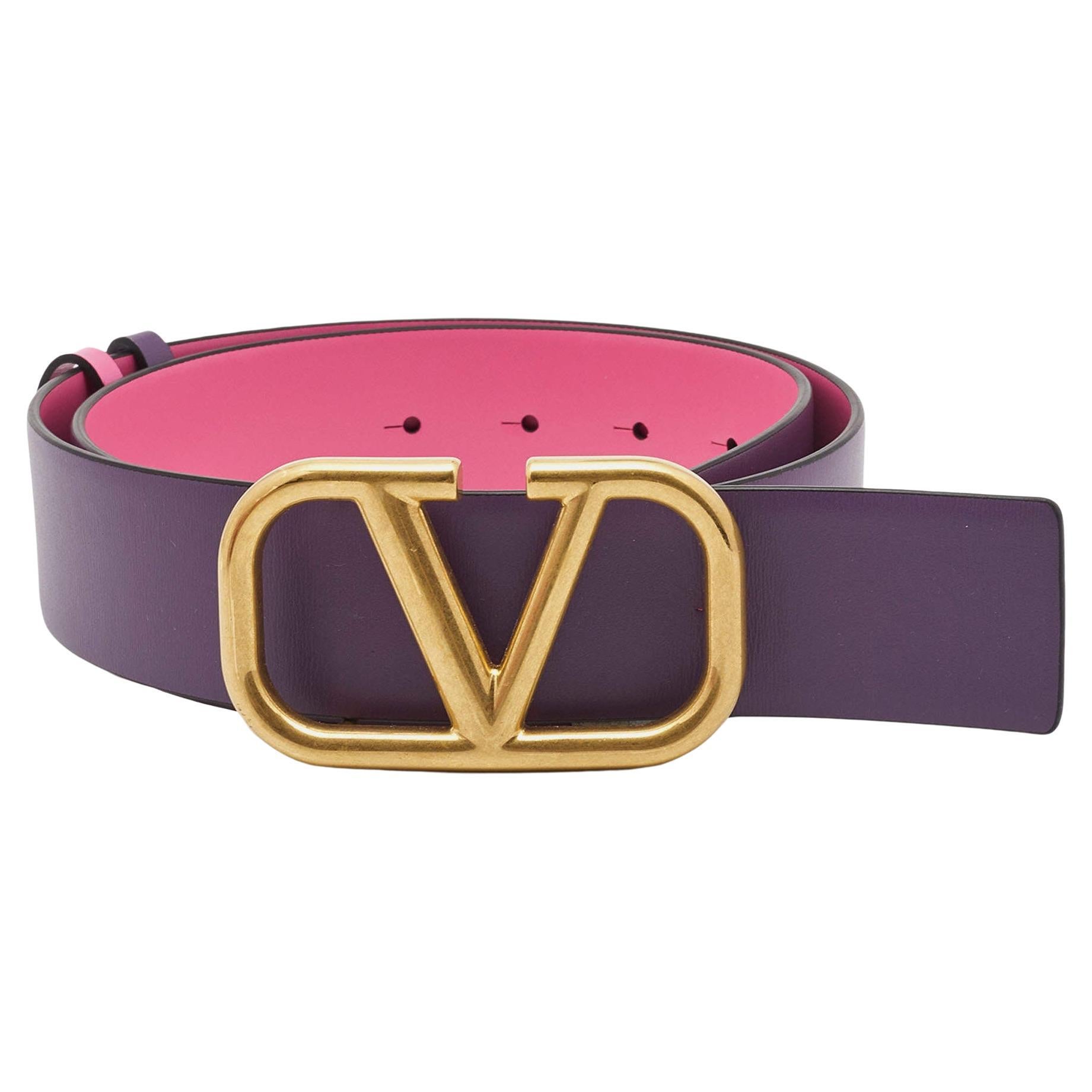 Valentino Pink/Purple Leather VLogo Reversible Belt 80CM