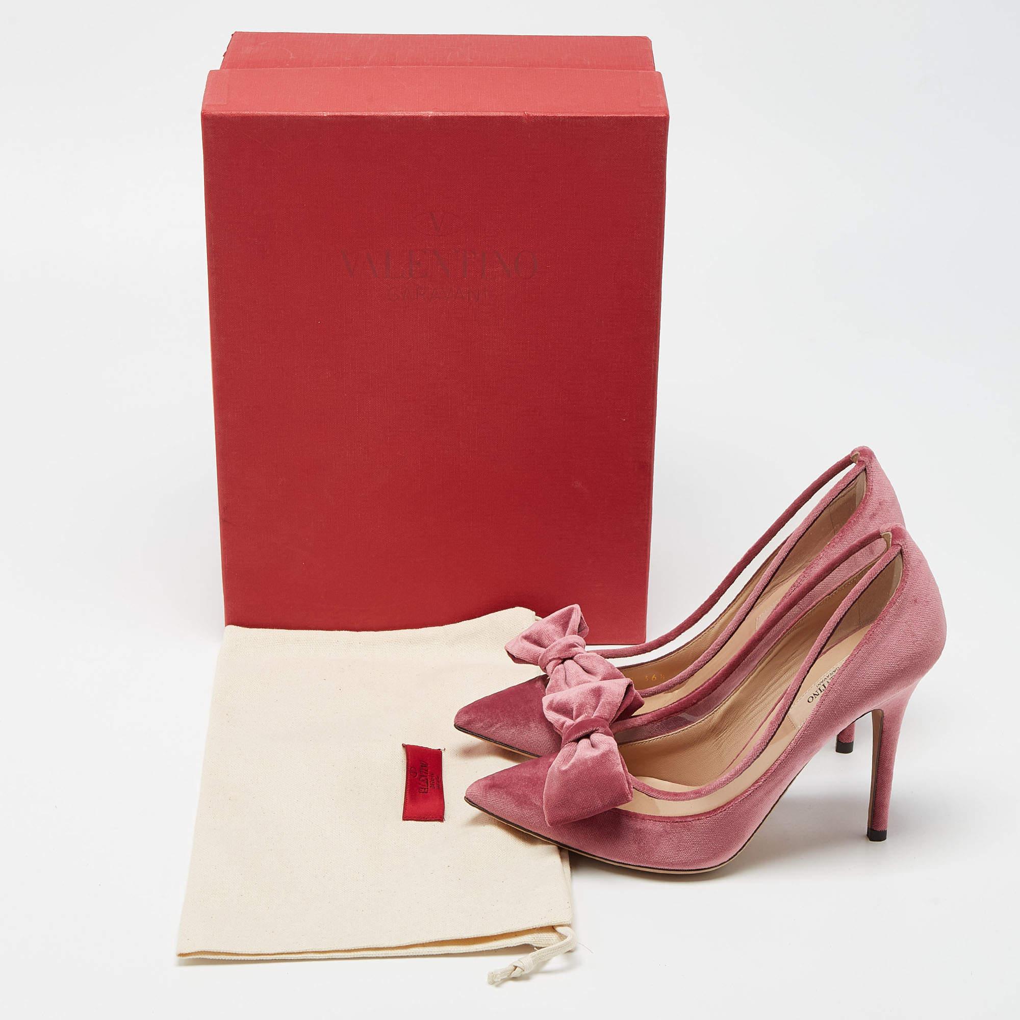 Valentino Pink PVC And Velvet Dollybow Pointed Toe Pumps  7