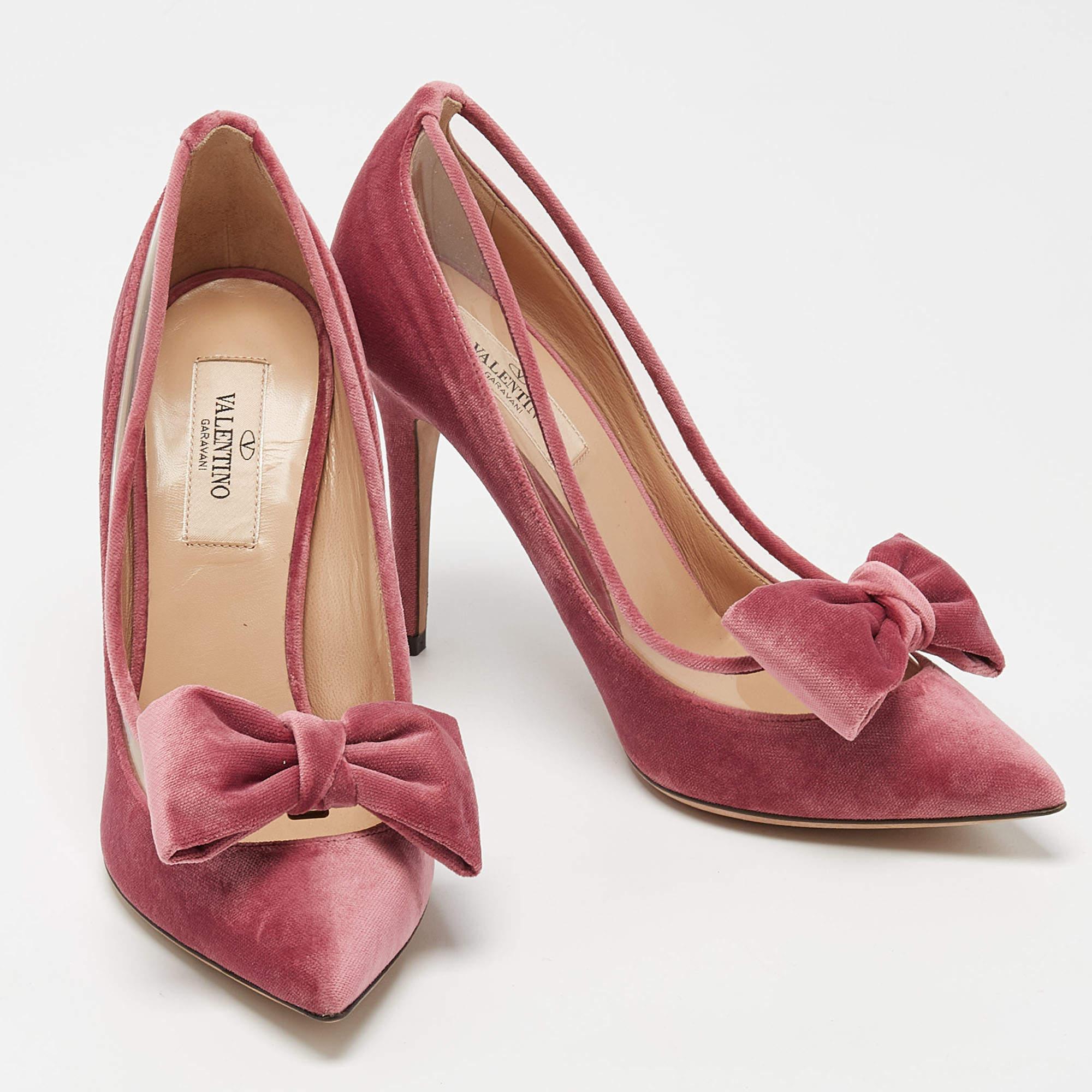 Valentino Pink PVC And Velvet Dollybow Pointed Toe Pumps  1