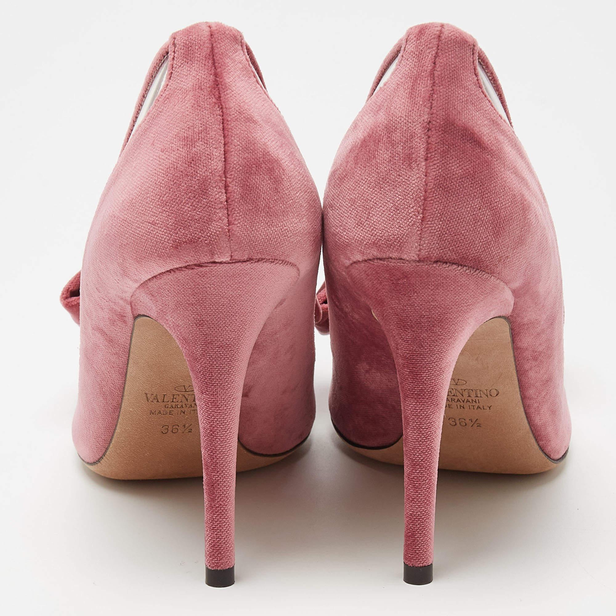 Valentino Pink PVC And Velvet Dollybow Pointed Toe Pumps  2