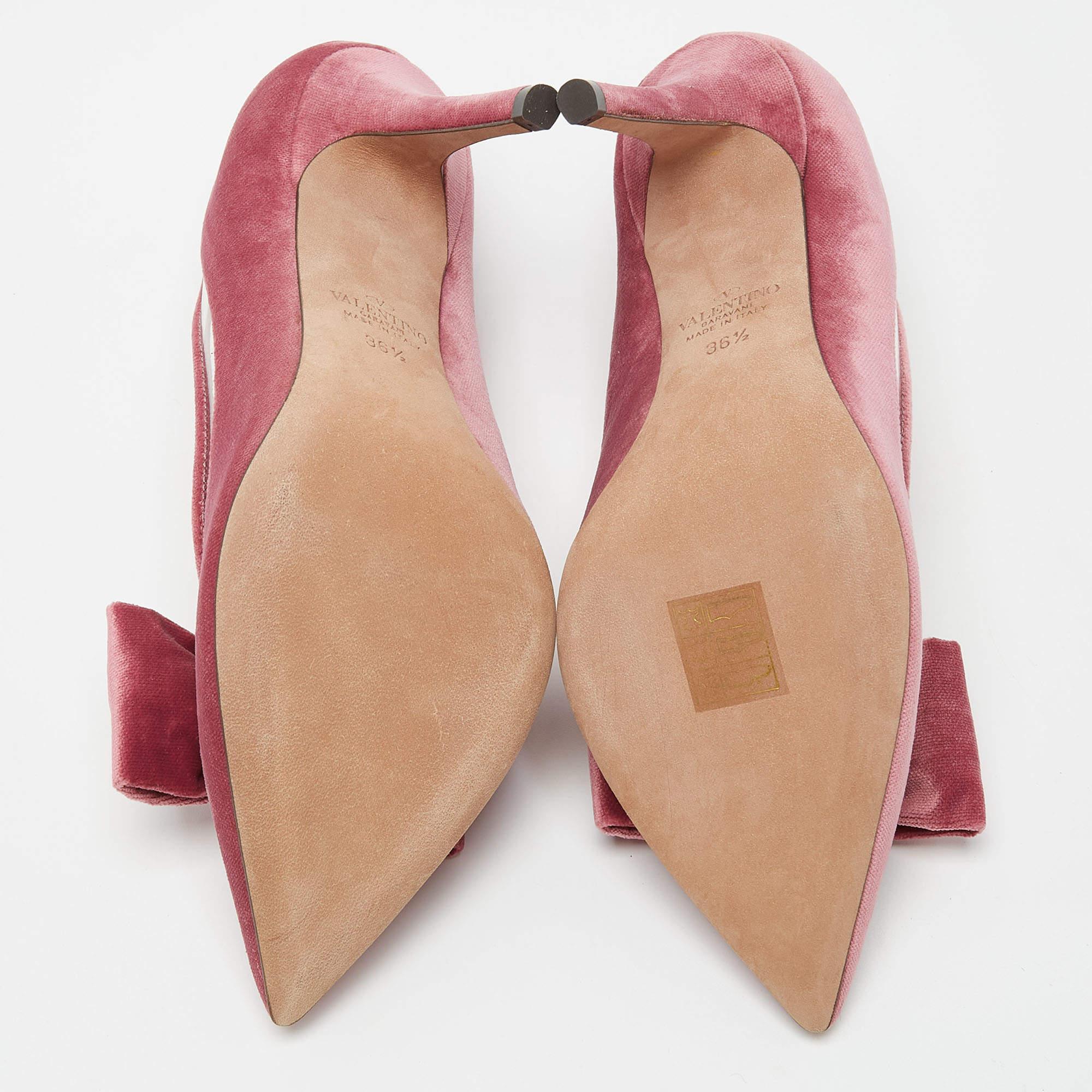 Valentino Pink PVC And Velvet Dollybow Pointed Toe Pumps  3