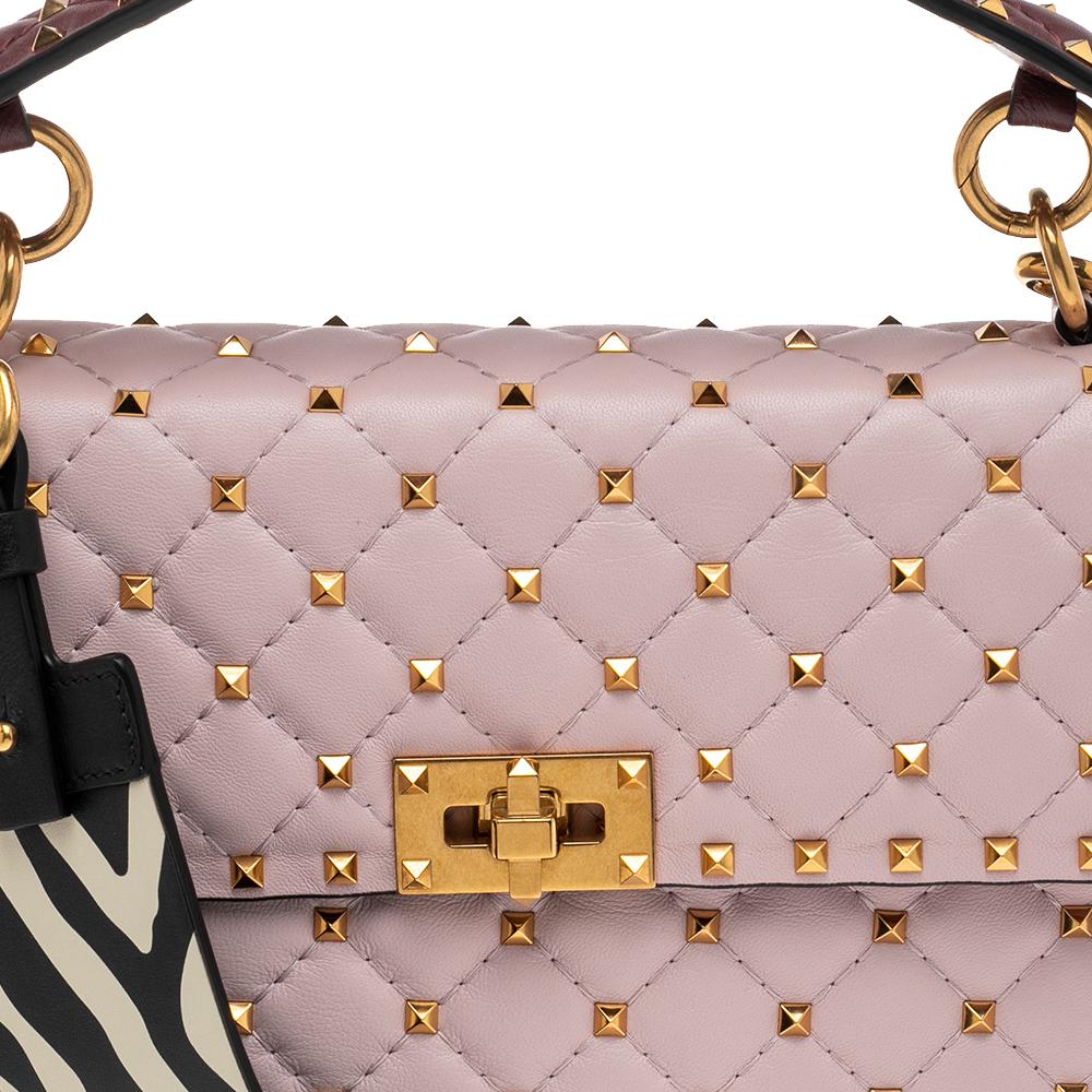 Valentino Pink Quilted Leather Medium Rockstud Spike Top Handle Bag 5