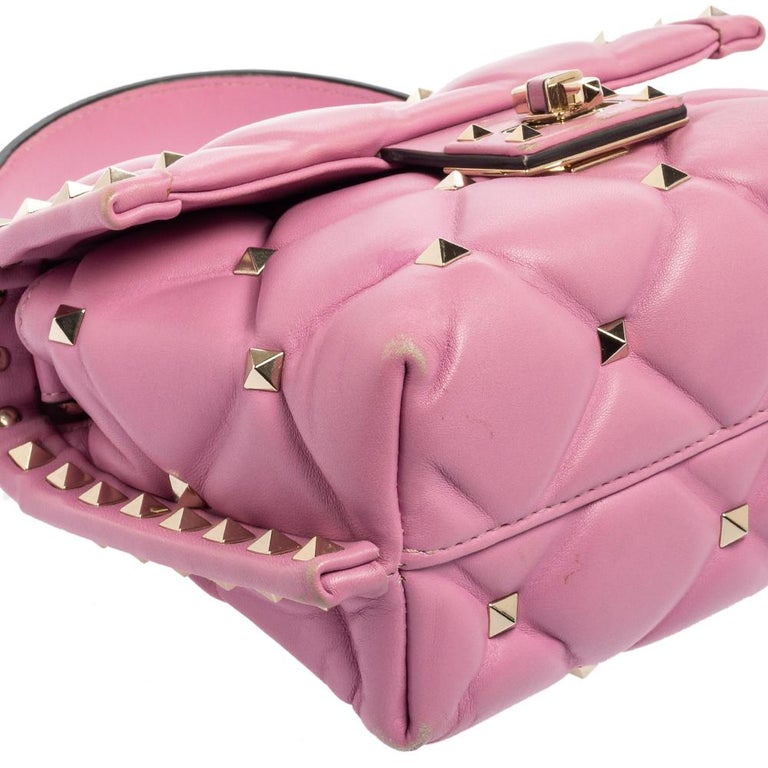 Valentino Pink Quilted Leather Mini Candystud Top Handle Bag at 1stDibs