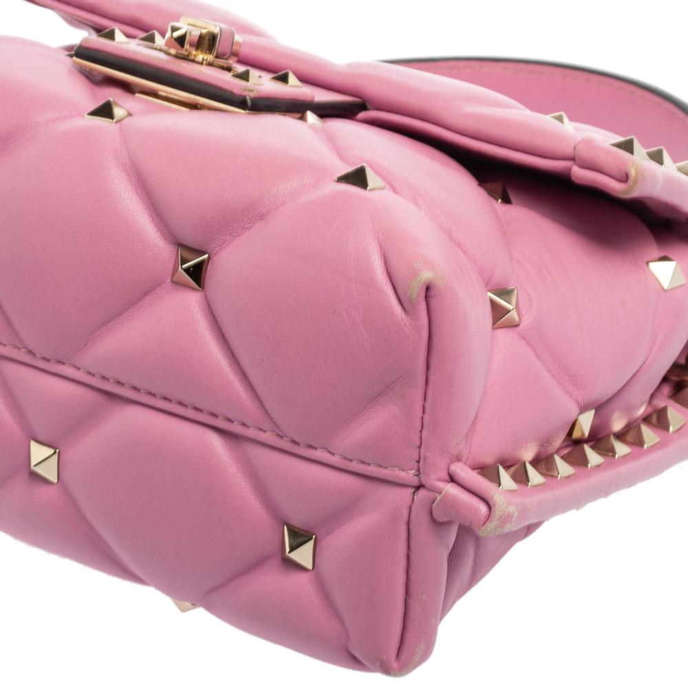 Valentino Pink Quilted Leather Mini Candystud Top Handle Bag 3