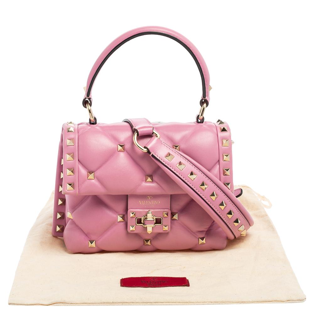 Valentino Pink Quilted Leather Mini Candystud Top Handle Bag 4