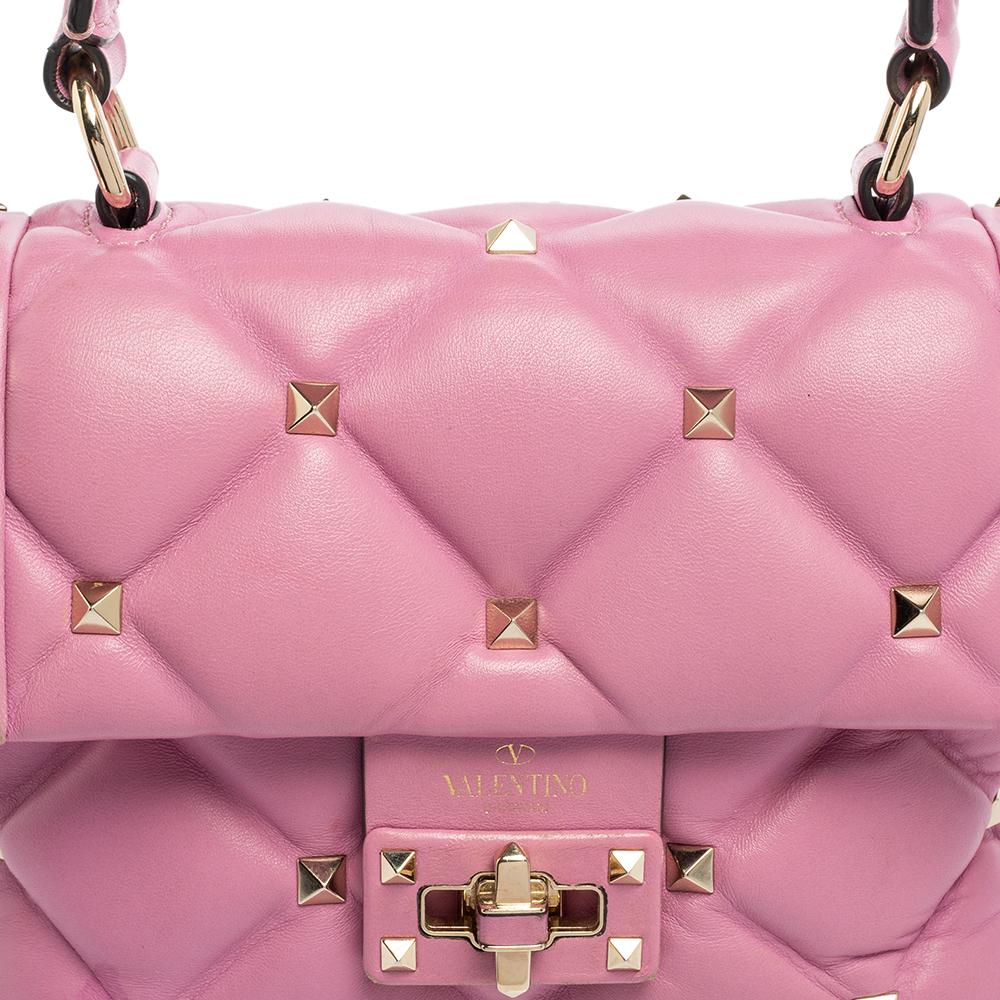 Valentino Pink Quilted Leather Mini Candystud Top Handle Bag 1