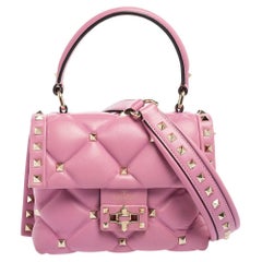 Valentino - Mini sac à main rose en cuir matelassé à poignée supérieure Candystud