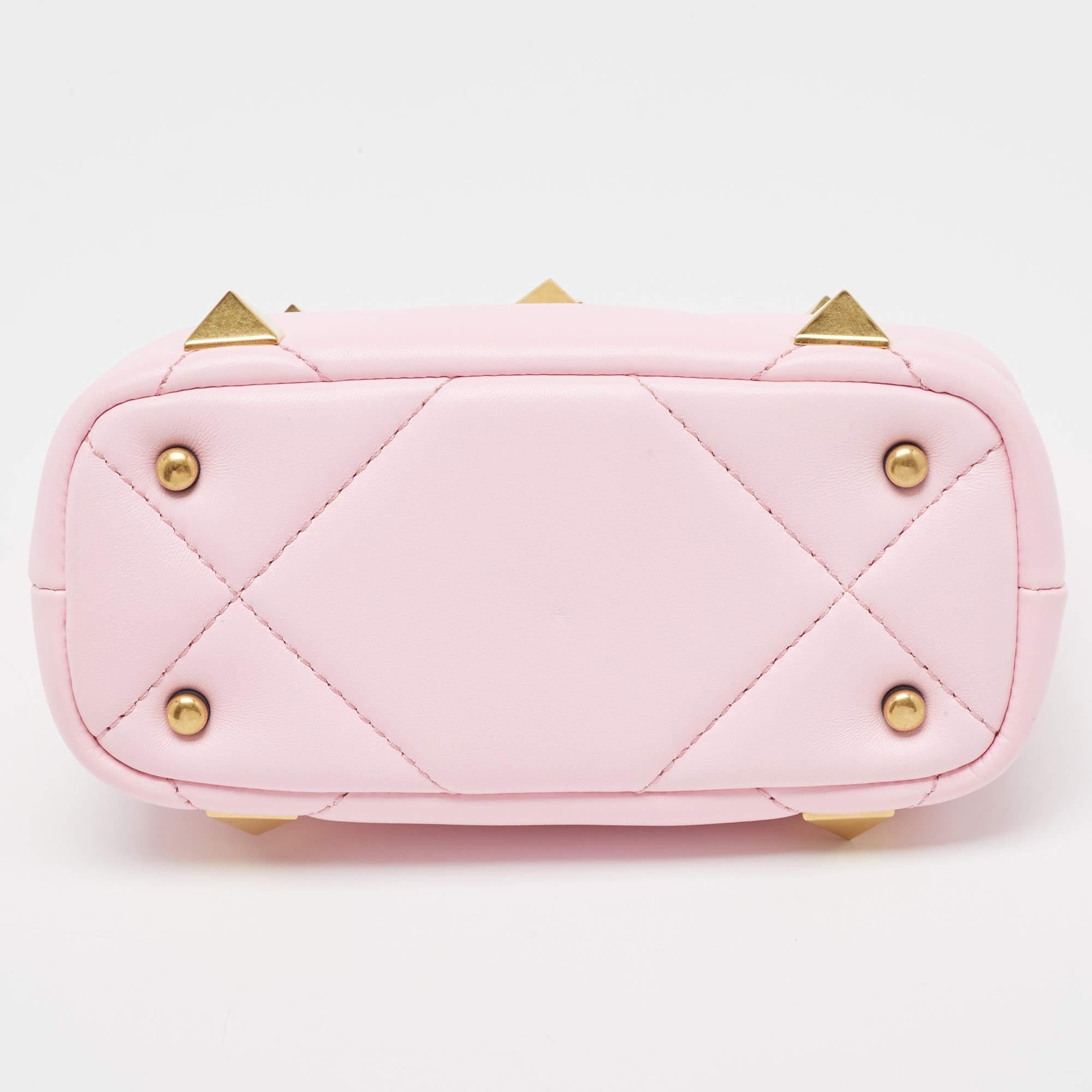 Valentino Pink Quilted Leather Mini Roman Stud Top Handle Bag 1