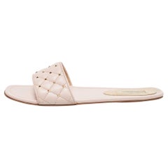 Valentino Pink Quilted Leather Rockstud Flat Slides Size 39.5