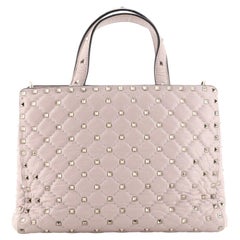 Valentino Pink Quilted Leather Rockstud Spike Top Handle Small Tote Bag