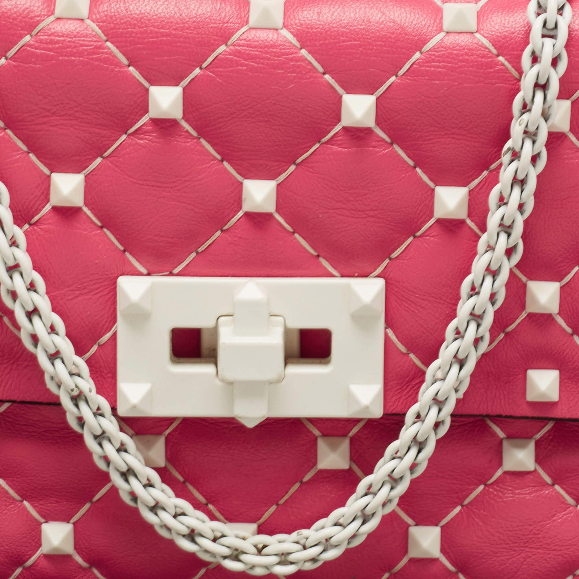 Valentino Pink Quilted Leather Small Rockstud Spike Chain Bag 6