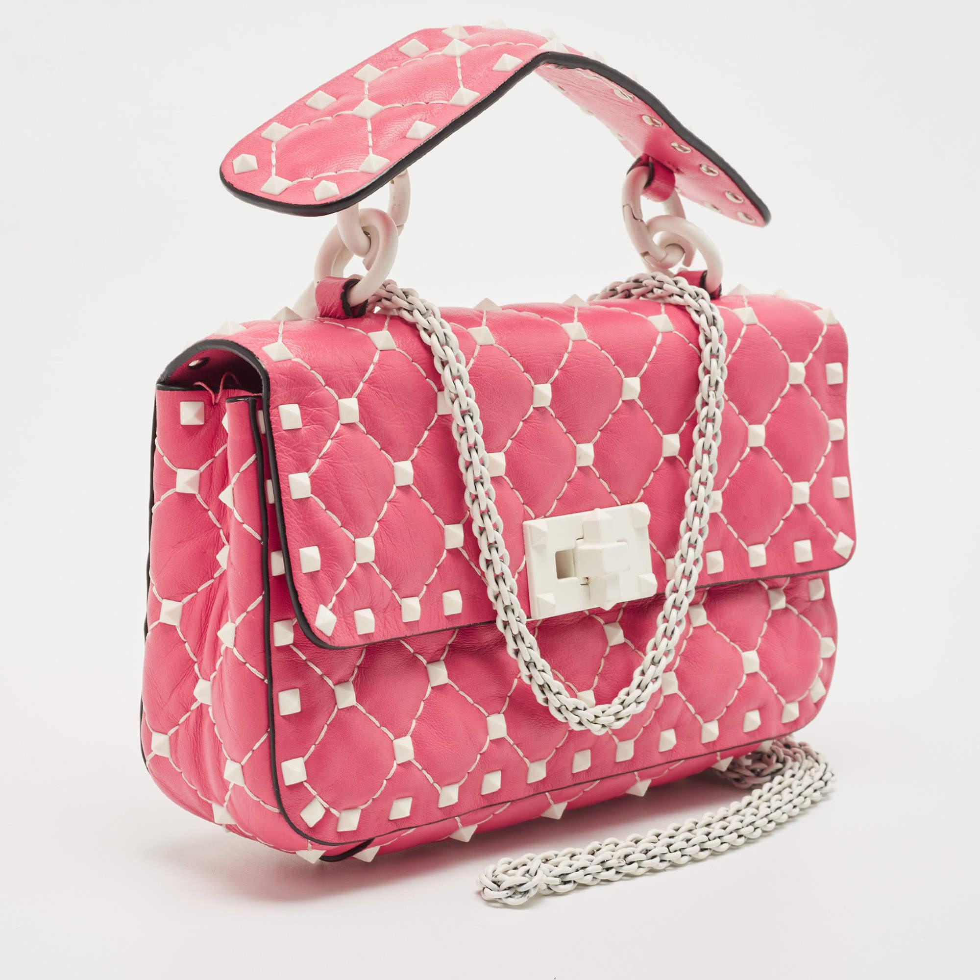 Women's Valentino Pink Quilted Leather Small Rockstud Spike Chain Bag
