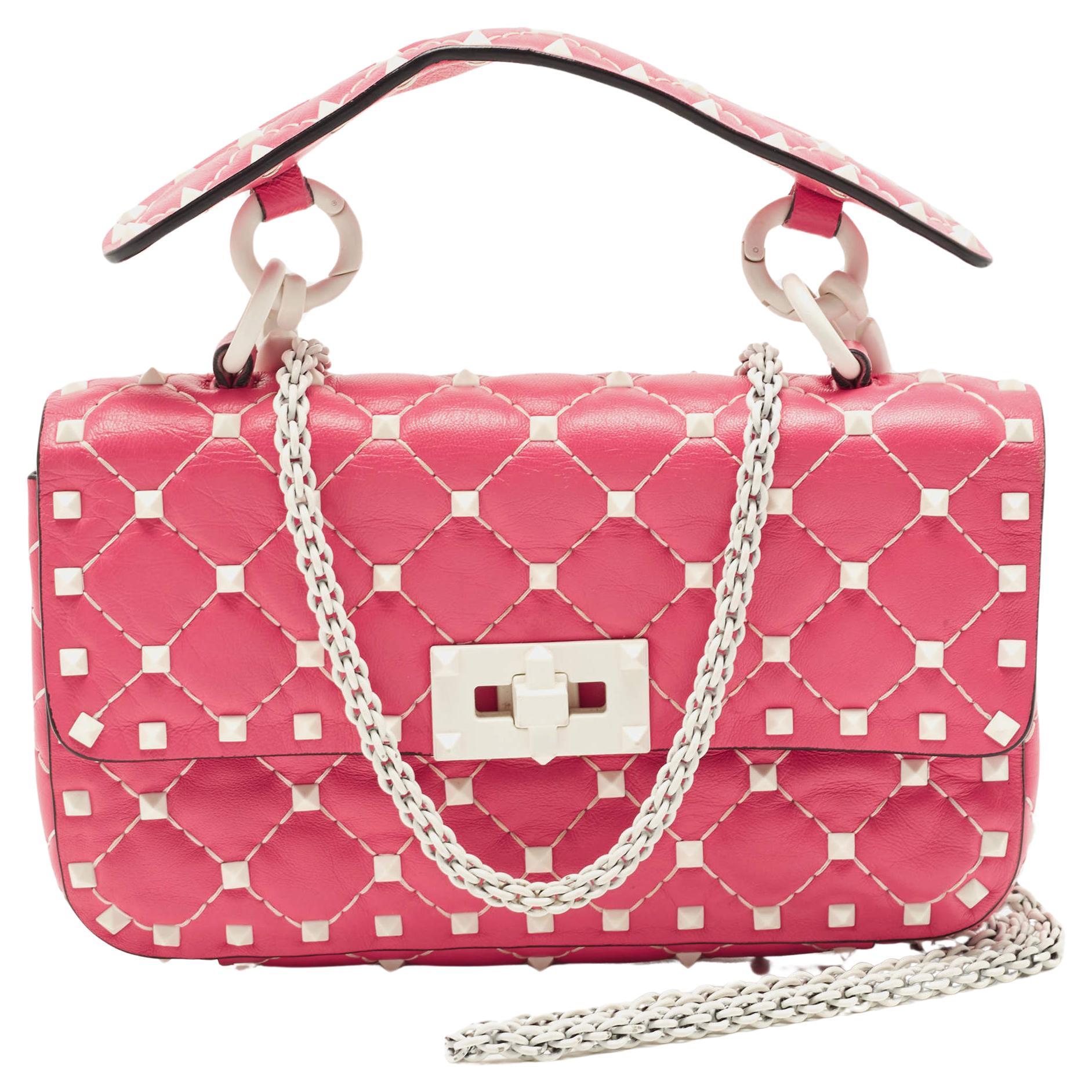 Valentino Pink Quilted Leather Small Rockstud Spike Chain Bag