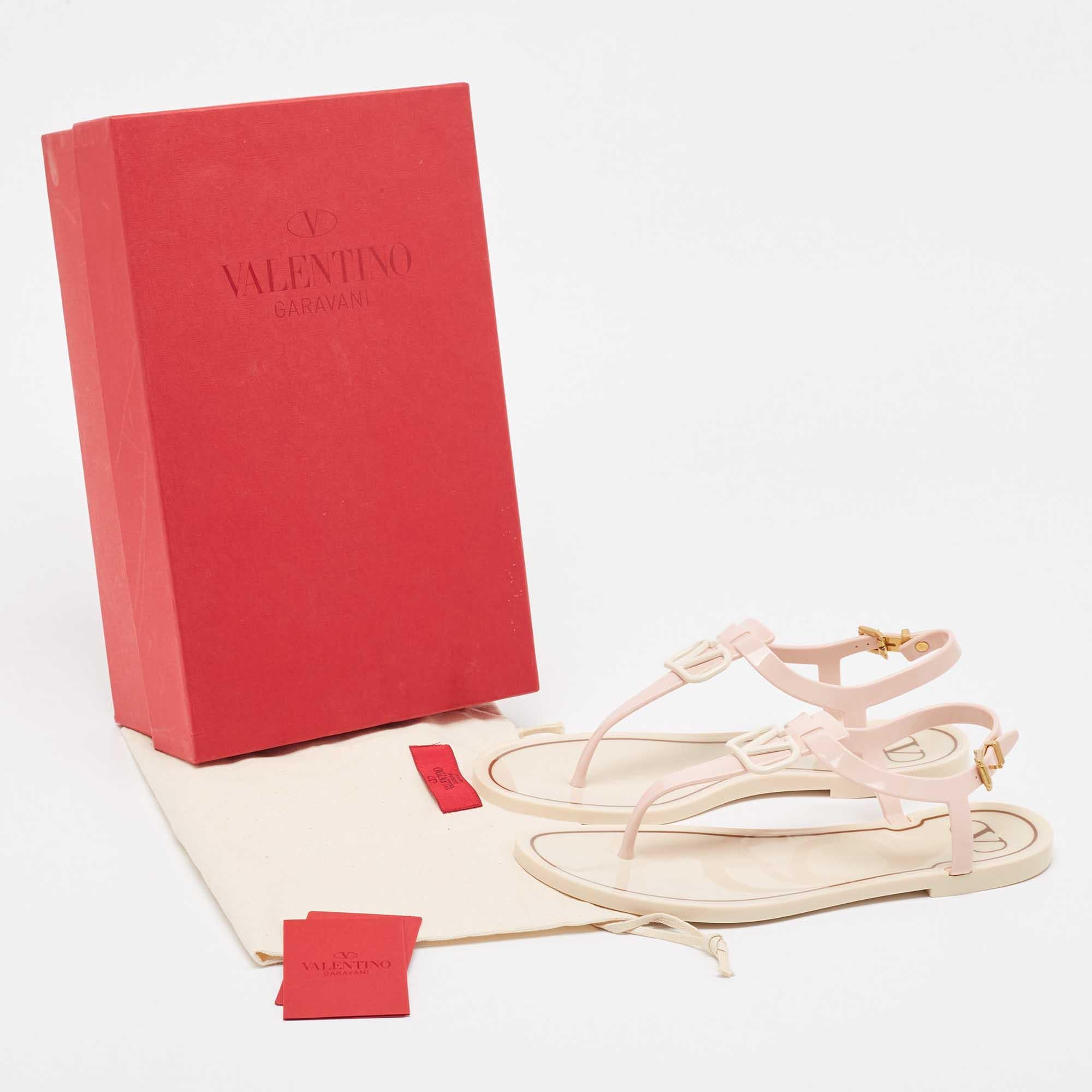Valentino Pink Rubber Escape V logo Slingback Flat Sandals Size 38 4