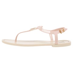 Valentino Pink Rubber Escape V logo Slingback Flat Sandals Size 38