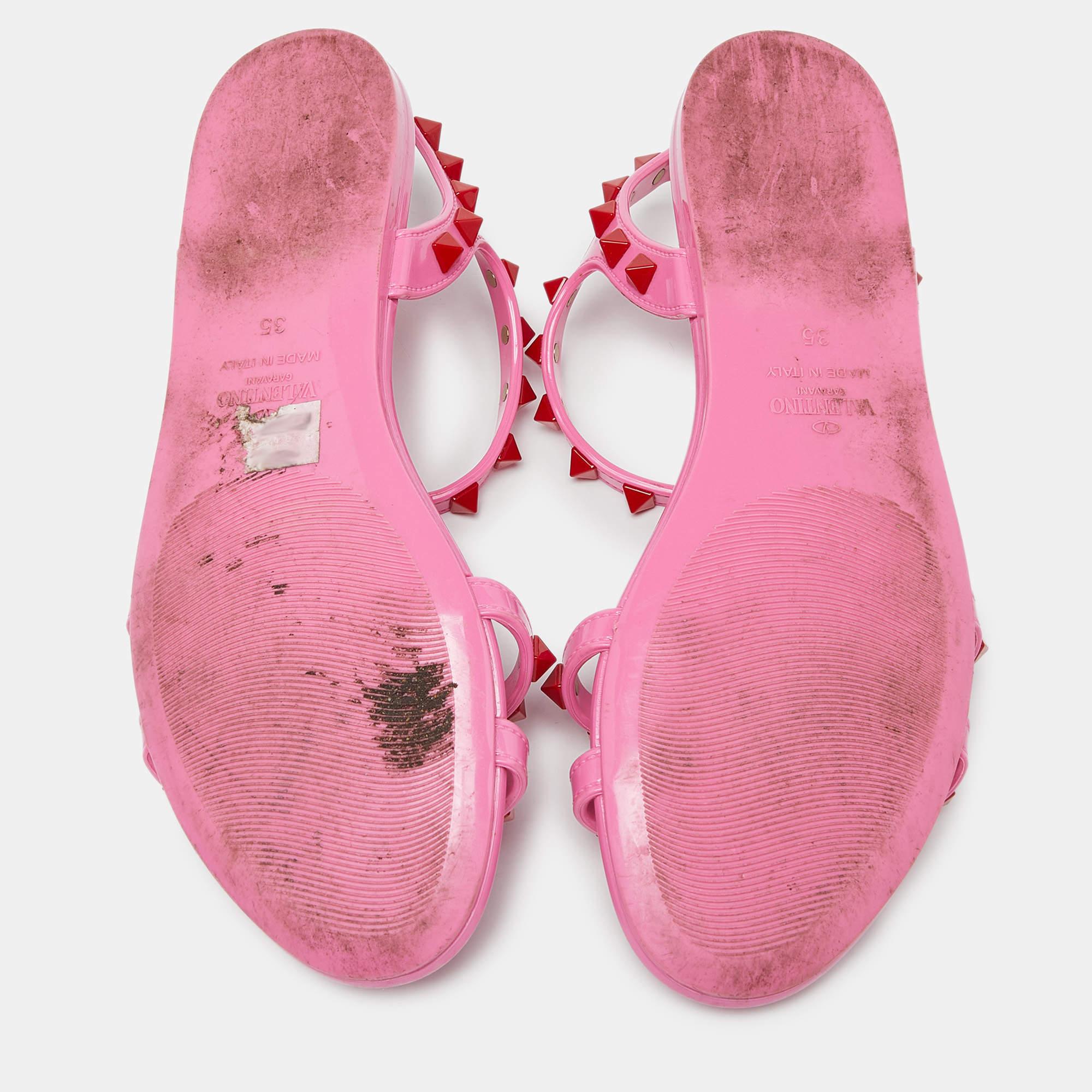 Valentino Pink Rubber Rockstud Ankle-Strap Flats Size 35 2