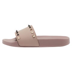 Valentino Pink Rubber Rockstud Slide Flats Size 35