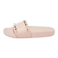Valentino Pink Rubber Rockstud Slides Size 38