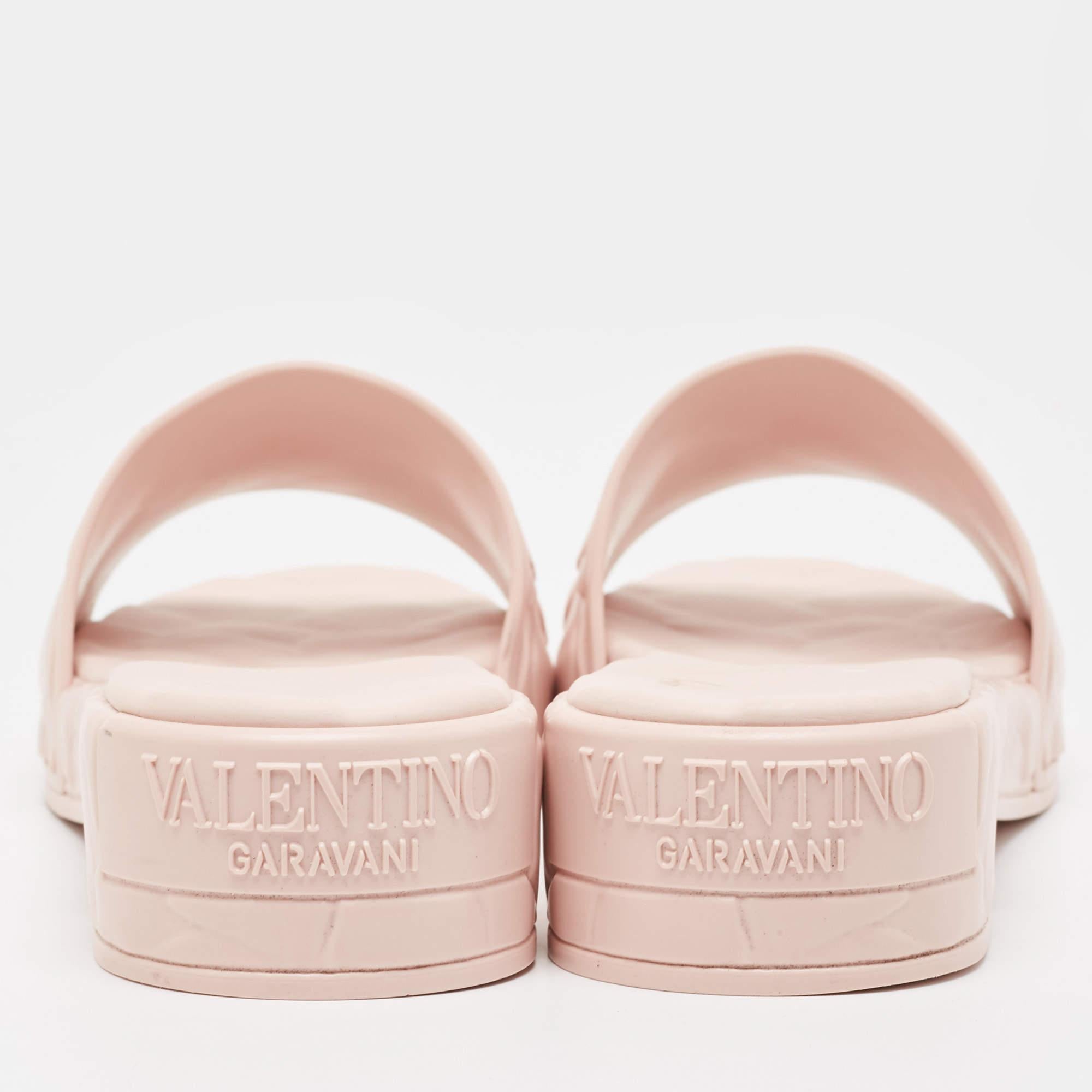 Beige Valentino Pink Rubber Rose Atelier Slide Sandals Size 42