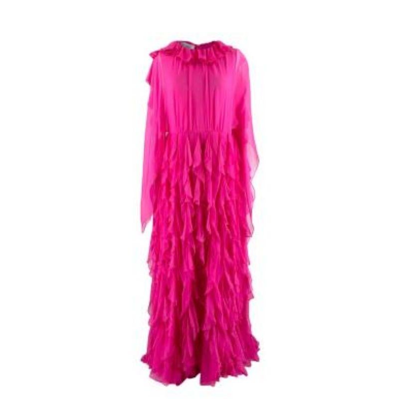 Valentino Pink Ruffle-collar Cape-sleeve Silk-chiffon Gown In Good Condition For Sale In London, GB