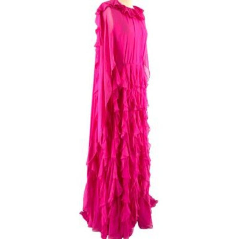 Women's Valentino Pink Ruffle-collar Cape-sleeve Silk-chiffon Gown For Sale