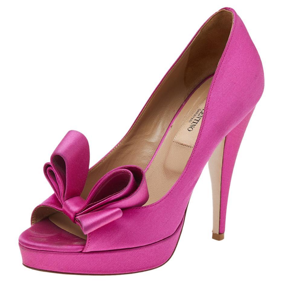 Valentino Pink Satin Bow Platform Pumps Size 36