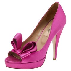 Valentino Pink Satin Bow Platform Pumps Size 36