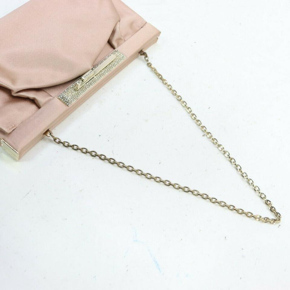 Valentino Pink Satin Clutch on Chain Crystal Evening Bag 863348 In Good Condition For Sale In Dix hills, NY