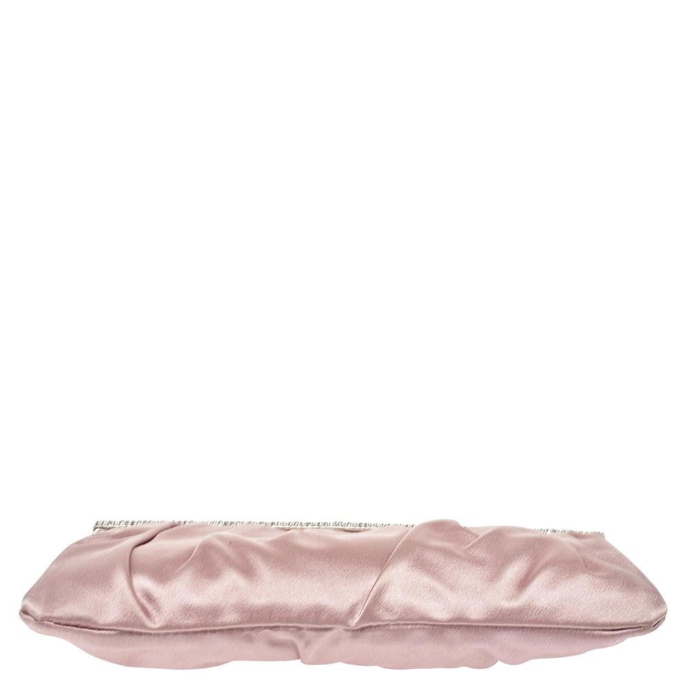 Valentino Pink Satin Crystal Embellished Frame Clutch 2